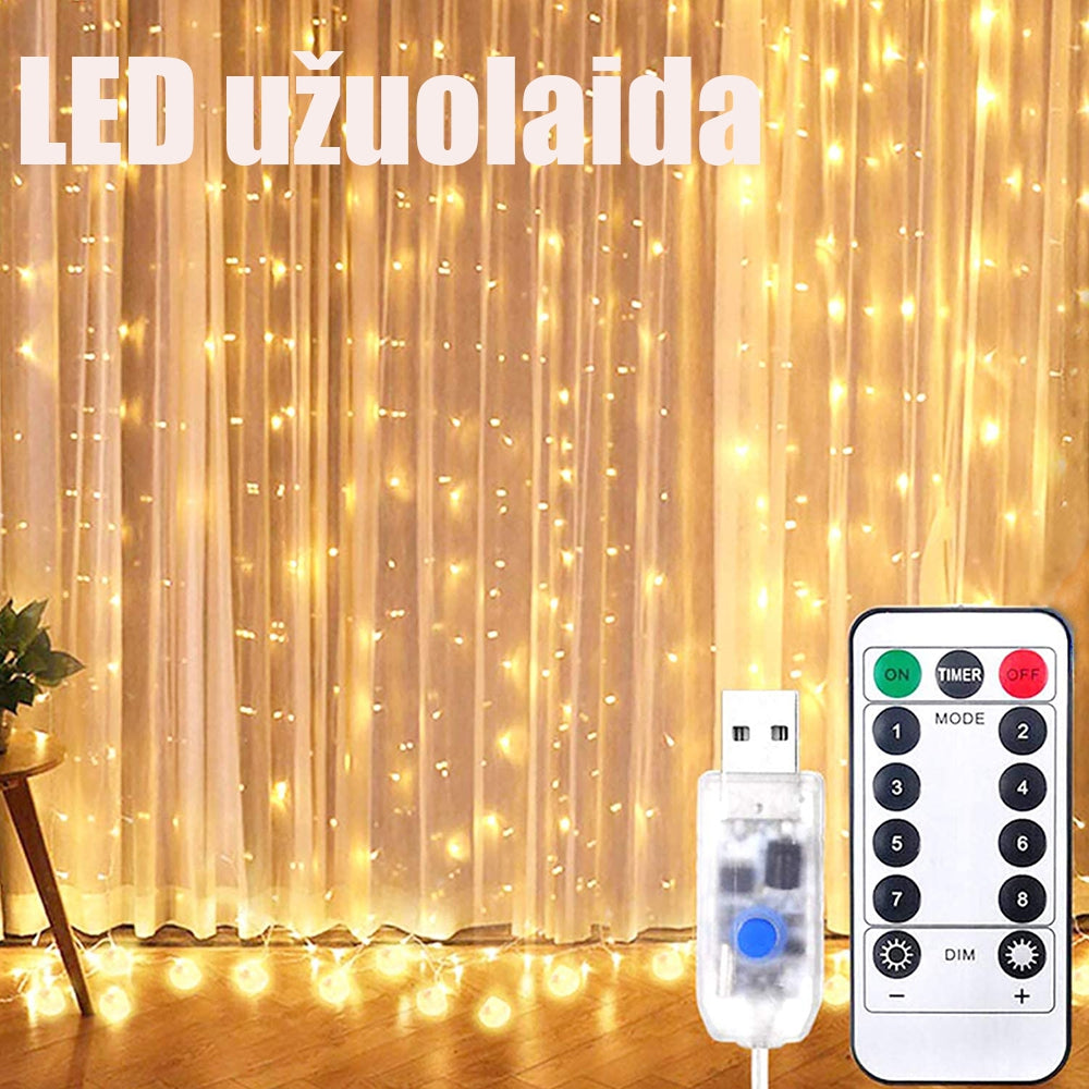 LED USB Užuolaida - Girlianda 3x3m 