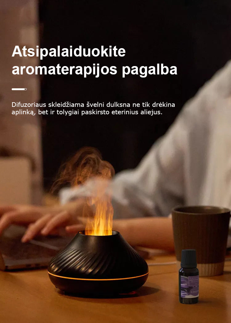 Aromatinis difuzorius/ oro drėkintuvas 3in1 - 2023 naujovė-Vulkanas su liepsnos efektu + 3 eteriniai aliejai