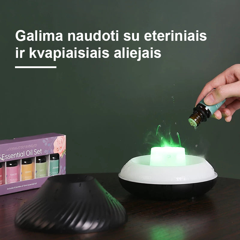 Aromatinis difuzorius/ oro drėkintuvas 3in1 - 2023 naujovė-Vulkanas su liepsnos efektu + 3 eteriniai aliejai