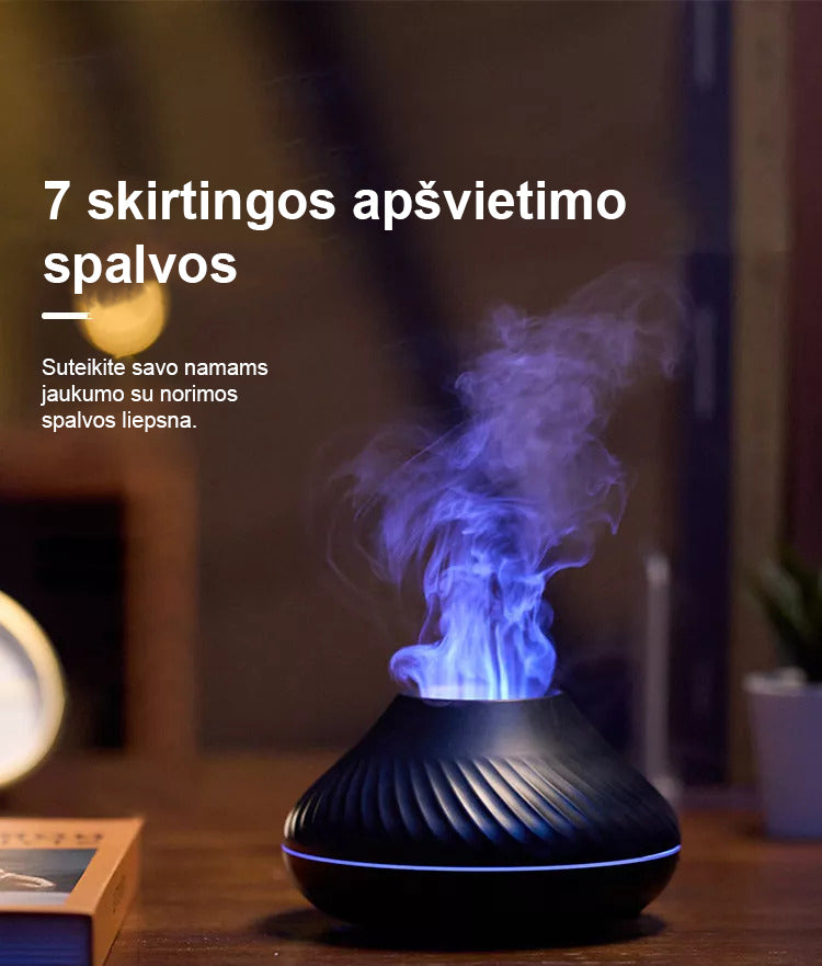 Aromatinis difuzorius/ oro drėkintuvas 3in1 - 2023 naujovė-Vulkanas su liepsnos efektu + 3 eteriniai aliejai