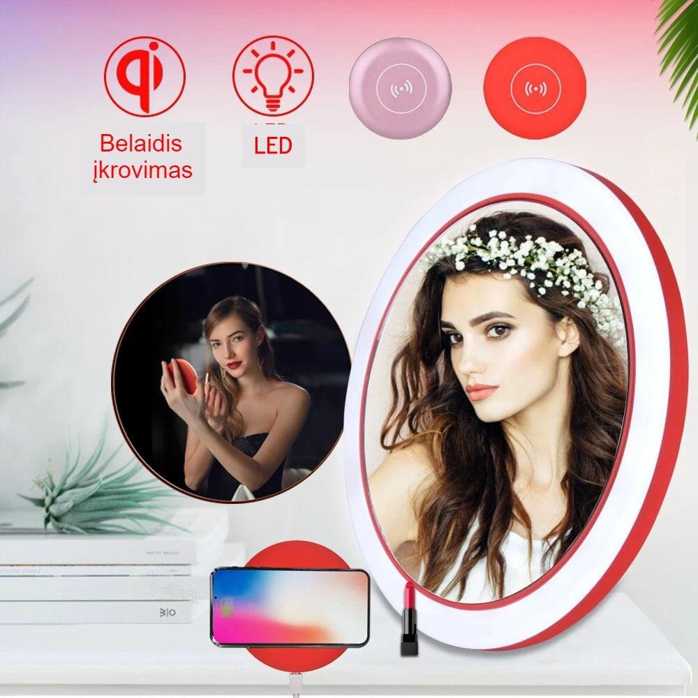 Belaidis įkroviklis su LED makiažo veidrodėliu - idealus apšvietimas