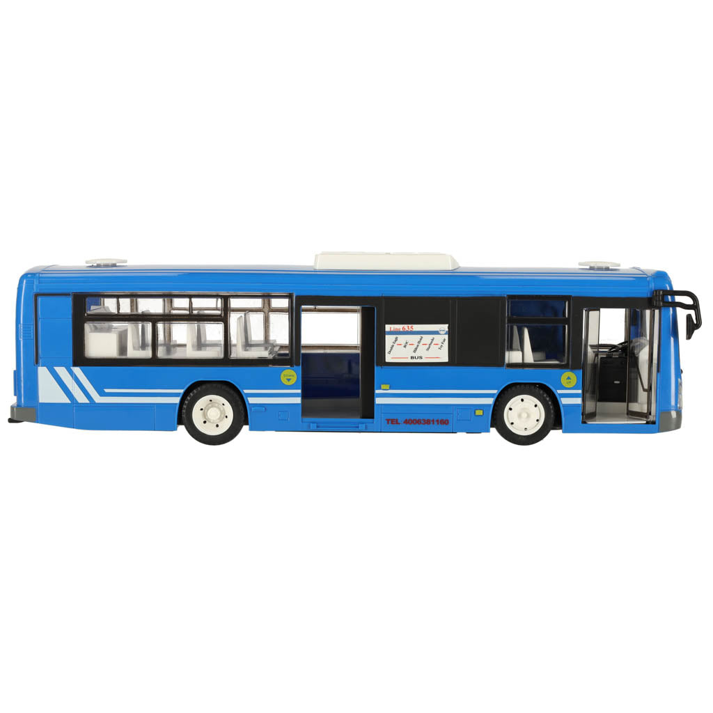 Nuotoliniu būdu valdomas RC autobusas su durimis mėlynos spalvos